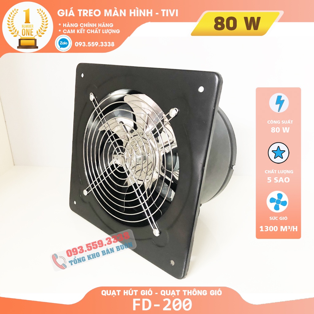 Quạt Hút Gió, Quạt Thông Gió FD 200 Công Suất 80W Quạt Hút Mùi Nhà Bếp , Nhà Vệ Sinh , Phòng Ngủ - Sức Gió 1300 m3/h