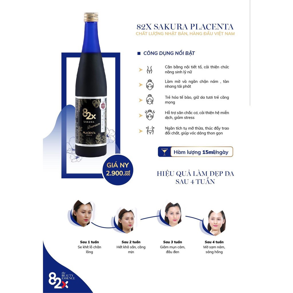 [Mẫu Mới] Nước Uống Đẹp Da 82X Sakura Premium Collagen và Placenta 500ml | BigBuy360 - bigbuy360.vn