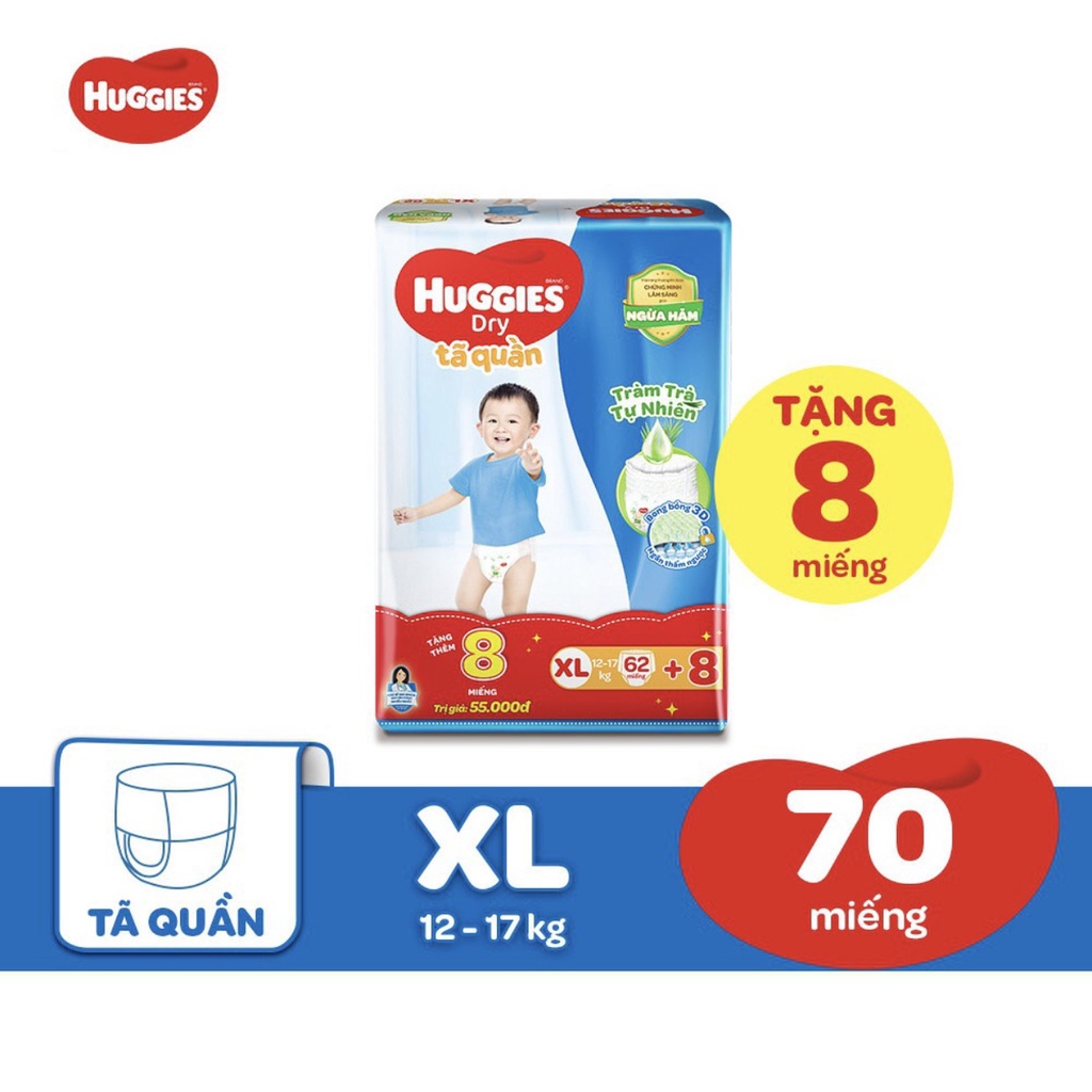 Bỉm Huggies quần/dán đủ size M74/L68/XL62/XXL56(Bao bì mới)