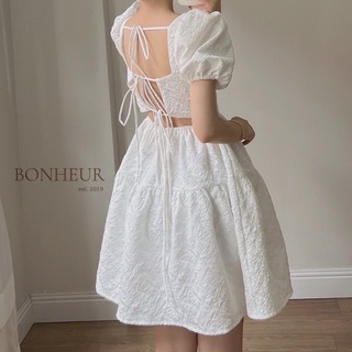 Váy Babydoll tay bồng công chúa Vintage, váy cổ vuông tay bồng cách điệu hở lưng buộc dây cao cấp [BB02]