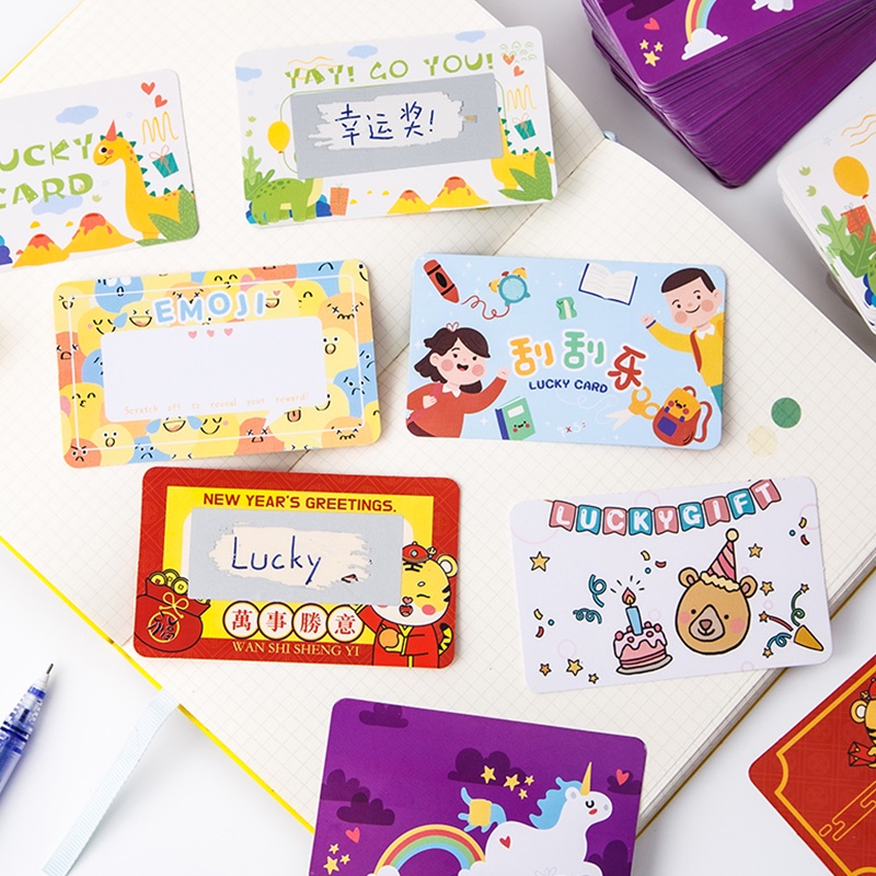 Set 10 Thẻ May Mắn Tự Làm Họa Tiết Hoạt Hình Sáng Tạo Cho Học Sinh