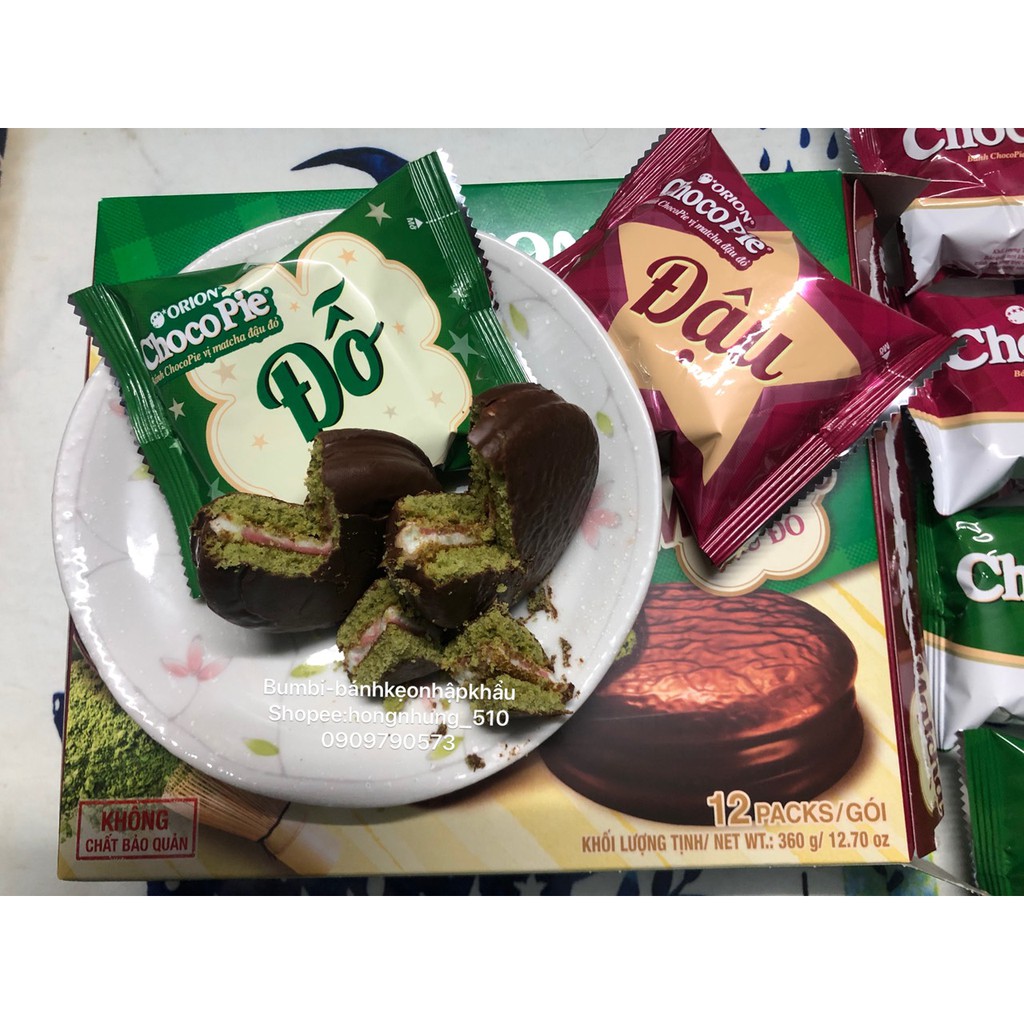 Hộp Bánh Chocopie Matcha đậu đỏ Orion - Hộp 12 cái