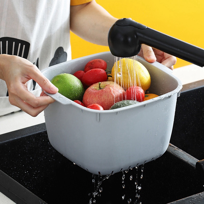 Thùng Rác Hai Lớp Màu Xám Có Lỗ Thoát Nước Sắp Xếp Gọn Gàng Cho Nhà Bếp