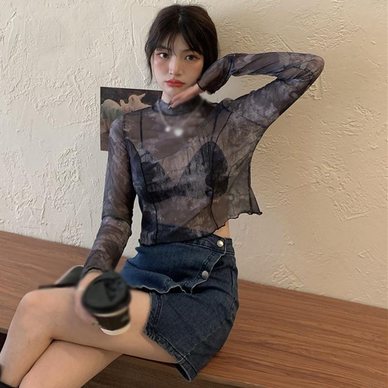 Áo Thun Croptop Tay Dài Chống Nắng In Họa Tiết Thời Trang Mùa Hè Hàn Quốc Cho Nữ