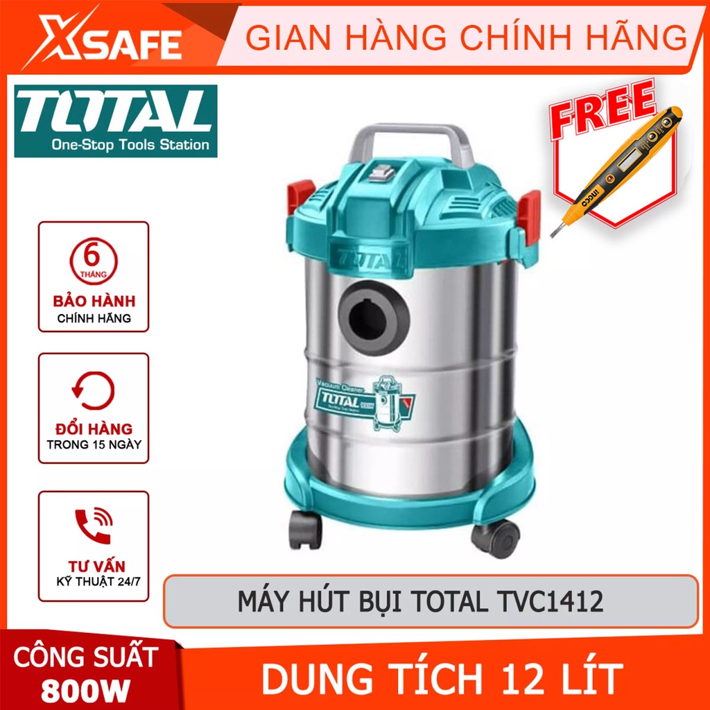 Máy hút bụi Total TVC14122 Máy hút bụi cầm tay Công suất 800W, bình chứa bụi 12 lít, lưu lượng khí 1,7 m³/phút