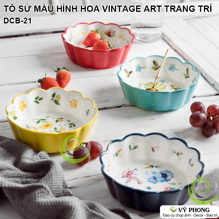 TÔ SỨ MÀU HÌNH HOA VINTAGE LIVING ART TÔ SỨ NHẬT TRANG TRÍ BẾP CHỤP HÌNH ĐẠO CỤ CHỤP ẢNH SẢN PHẨM INS DCB-21