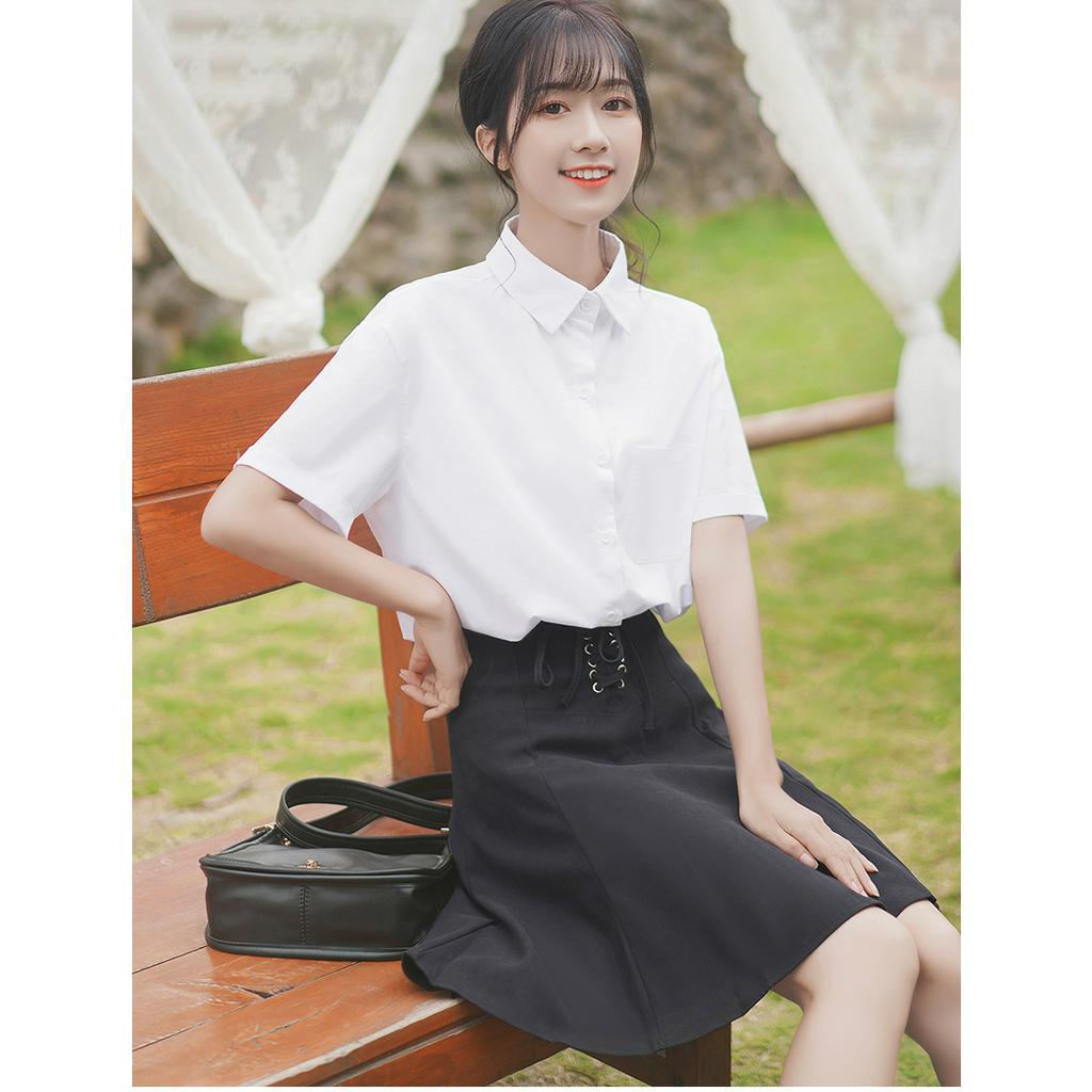 Áo sơ mi nữ học sinh màu trắng dài và cộc tay basic áo sơ mi nữ chất liệu cottton thấm hút mồ hôi tốt