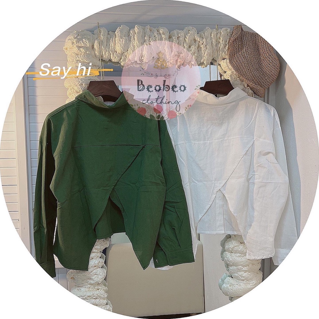 Áo sơ mi croptop xẻ lưng tay dài 2 màu ulzzang