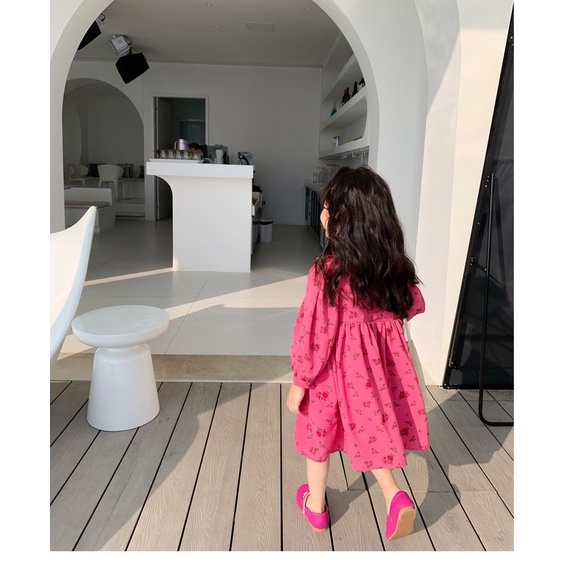 Váy dài tay mùa thu họa tiết hồng cực xinh cho bé gái size nhỡ size đại T03