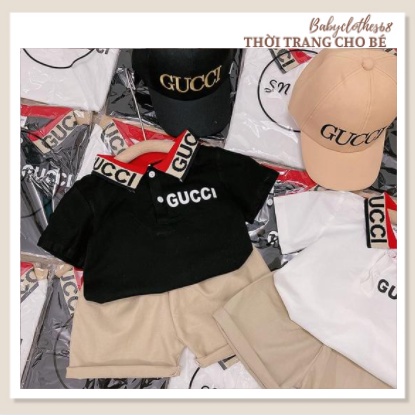 SET QUẦN ÁO POLO CỘC TAY CHO BÉ TRAI - CHUẨN COTTON , GUCCII KÈM QUẦN KAKI, KÈM MŨ, MỀM MẠI CO GIÃN SIZE 7-19KG[CT65]