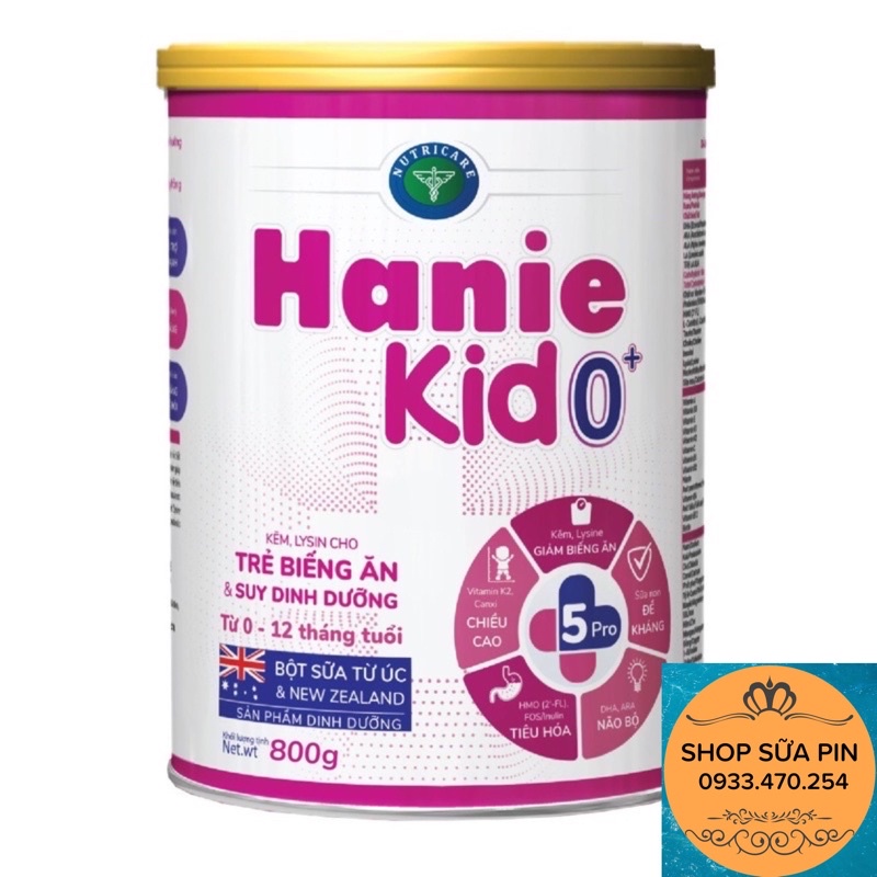 Sữa bột nutricare Hanie Kid số 0+ 800g (date 2024) - cam kết chính hãng