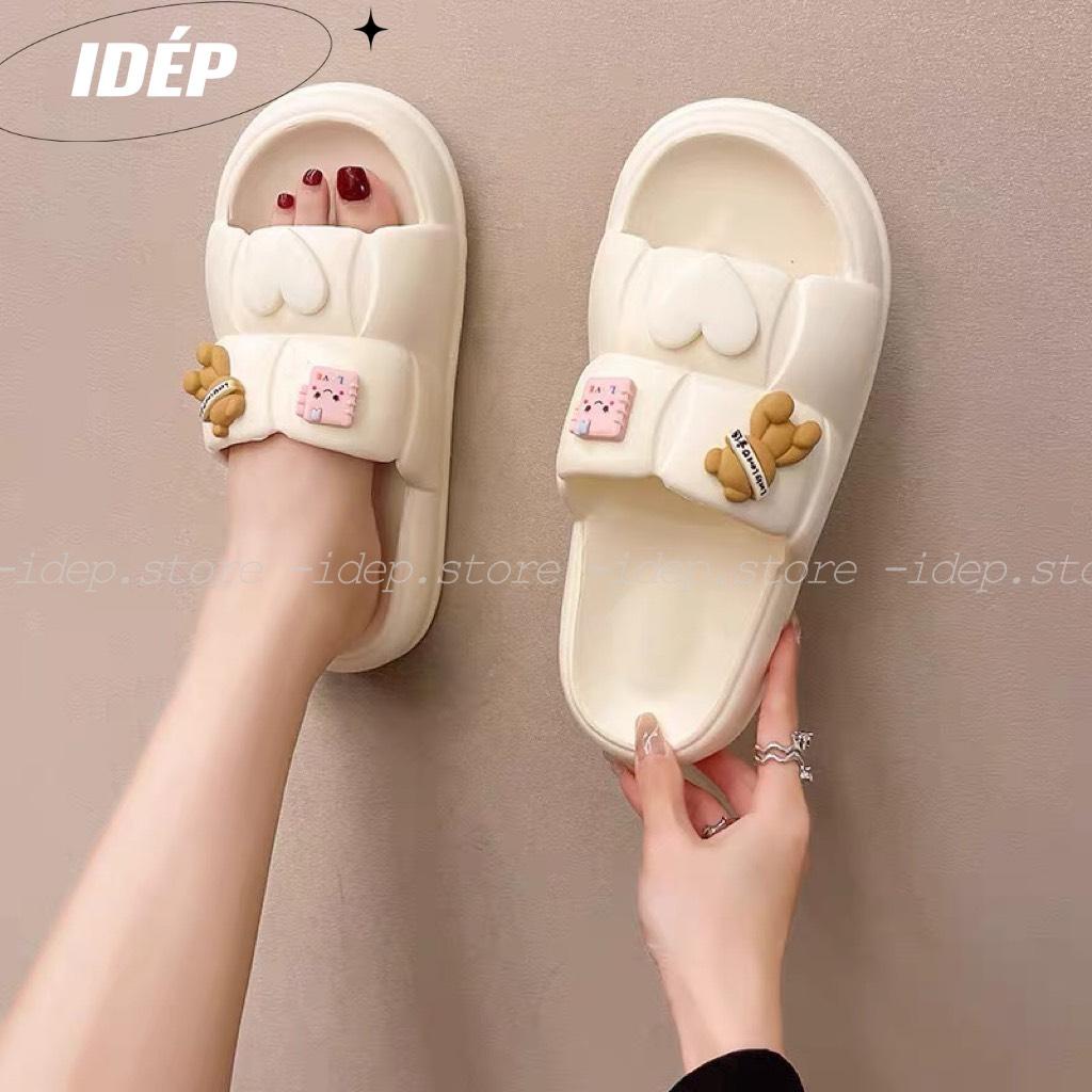 𝐢𝐃É𝐏 𝐃𝐋𝟐𝟖𝟏 Dép bánh mì Chao vuông gắn sticker GẤU LOVE nữ quai ngang chất EVA siêu nhẹ thời trang