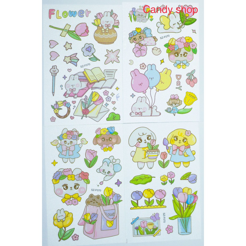 Bộ 4 tờ Sticker trang trí ánh nhũ HCN mẫu mới