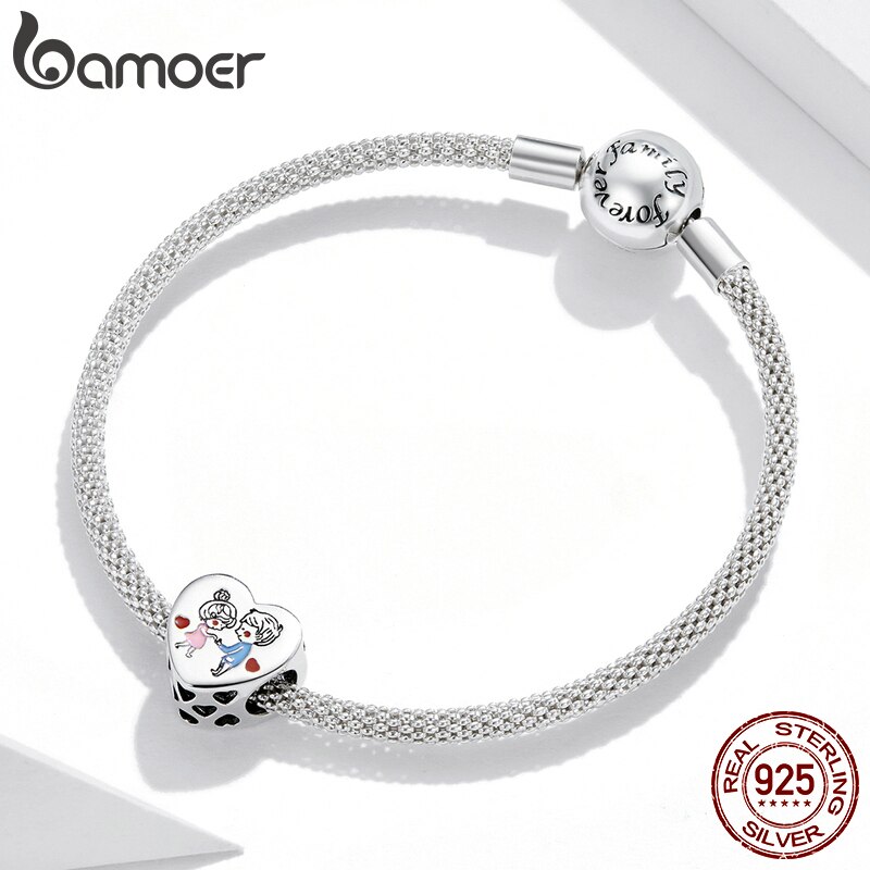 BAMOER Hạt Charm Bạc 925 Hình Trái Tim Dùng Làm Trang Sức Cho Nữ DIY SCC1744
