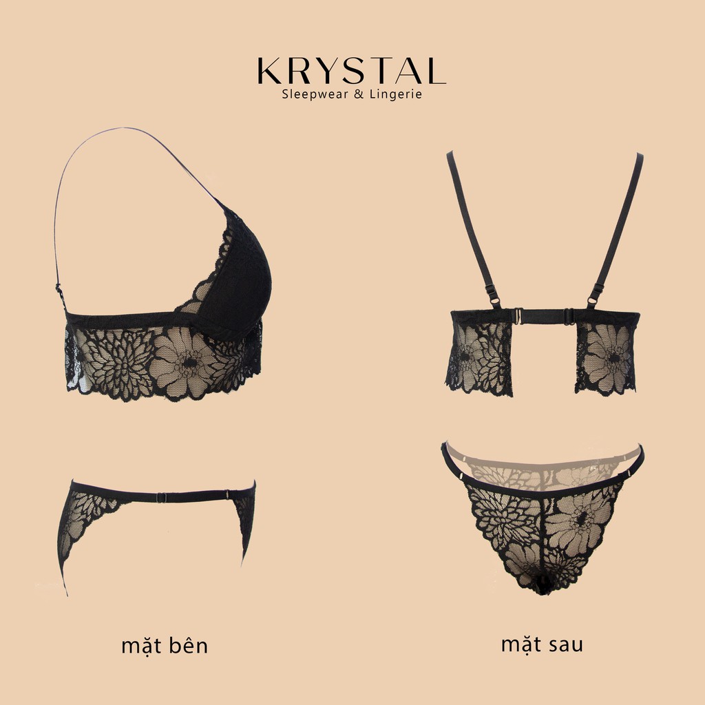 Bộ đồ lót ren không gọng mút vừa nâng ngực màu đen sexy gợi cảm KRYSTAL Bralette Cord KB05 | BigBuy360 - bigbuy360.vn