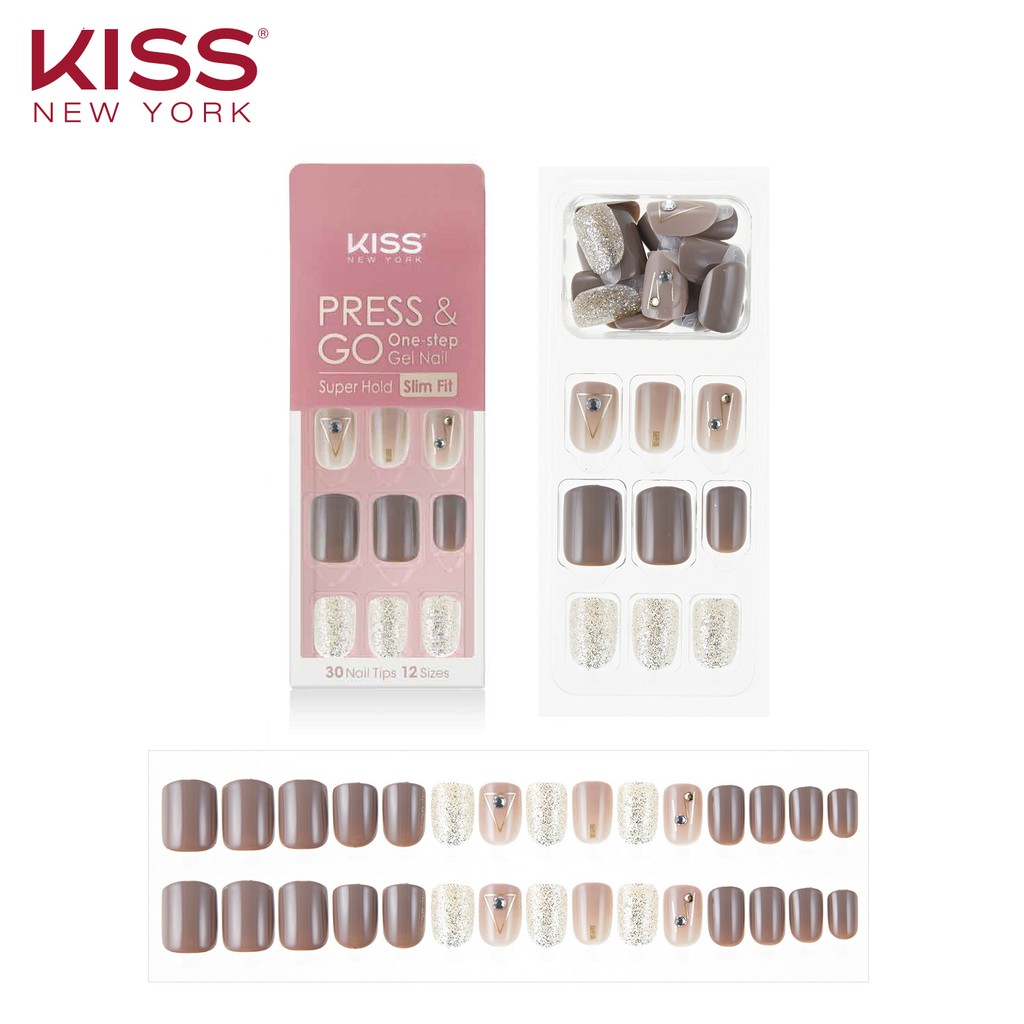 Bộ 30 Móng Tay Gel Tự Dán Press &amp; Go Kiss New York Nail Box - Nudie Brown (KPNS21K)