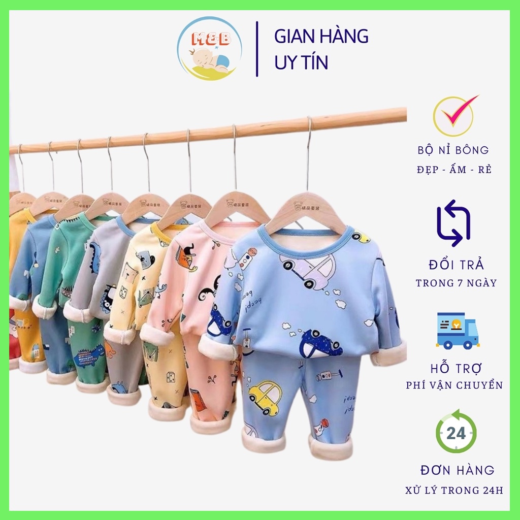 Bộ nỉ bông lót lông thu đông cho bé trai gái quần áo sơ sinh mùa đông mềm ấm từ 4-16kg - BOTD04