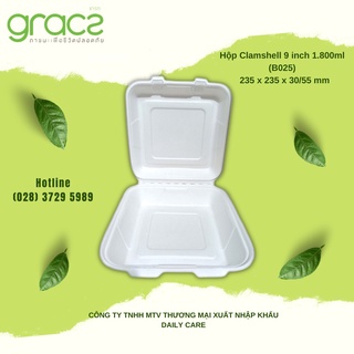 50 Hộp bã mía Thái Lan Clamshell 9 inch ~1.800ml - thương hiệu Gracz