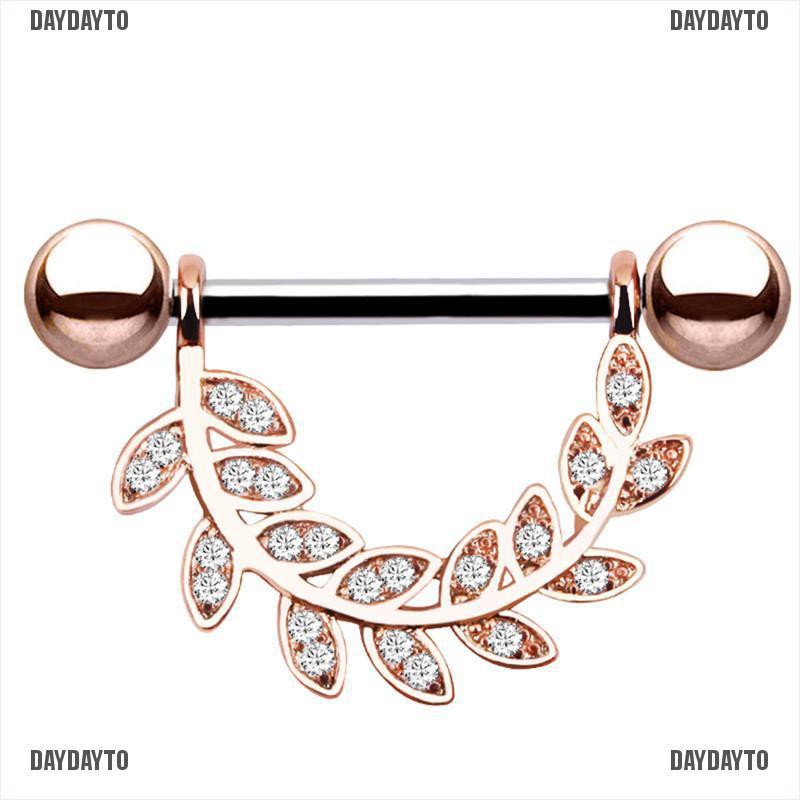 Khuyên Xỏ Lưỡi / Nhũ Hoa Hình Chiếc Lá Đính Pha Lê Thời Trang