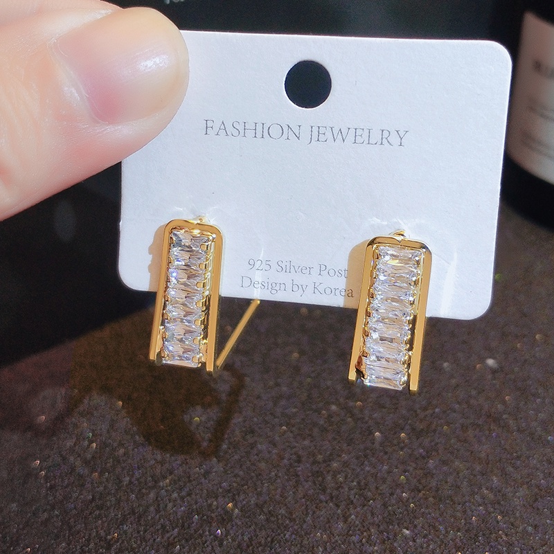 [Jiudolan] Khuyên Tai Hình Học Đơn Giản Sáng Bóng Zircon Thời Trang Hàn Quốc Cho Nữ