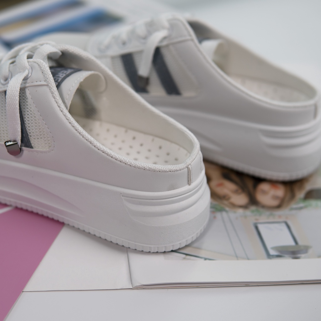 Giày Sục Nữ Đạp Gót Mules Hở Gót Sneaker Đế Cao Thể Thao - FOX010