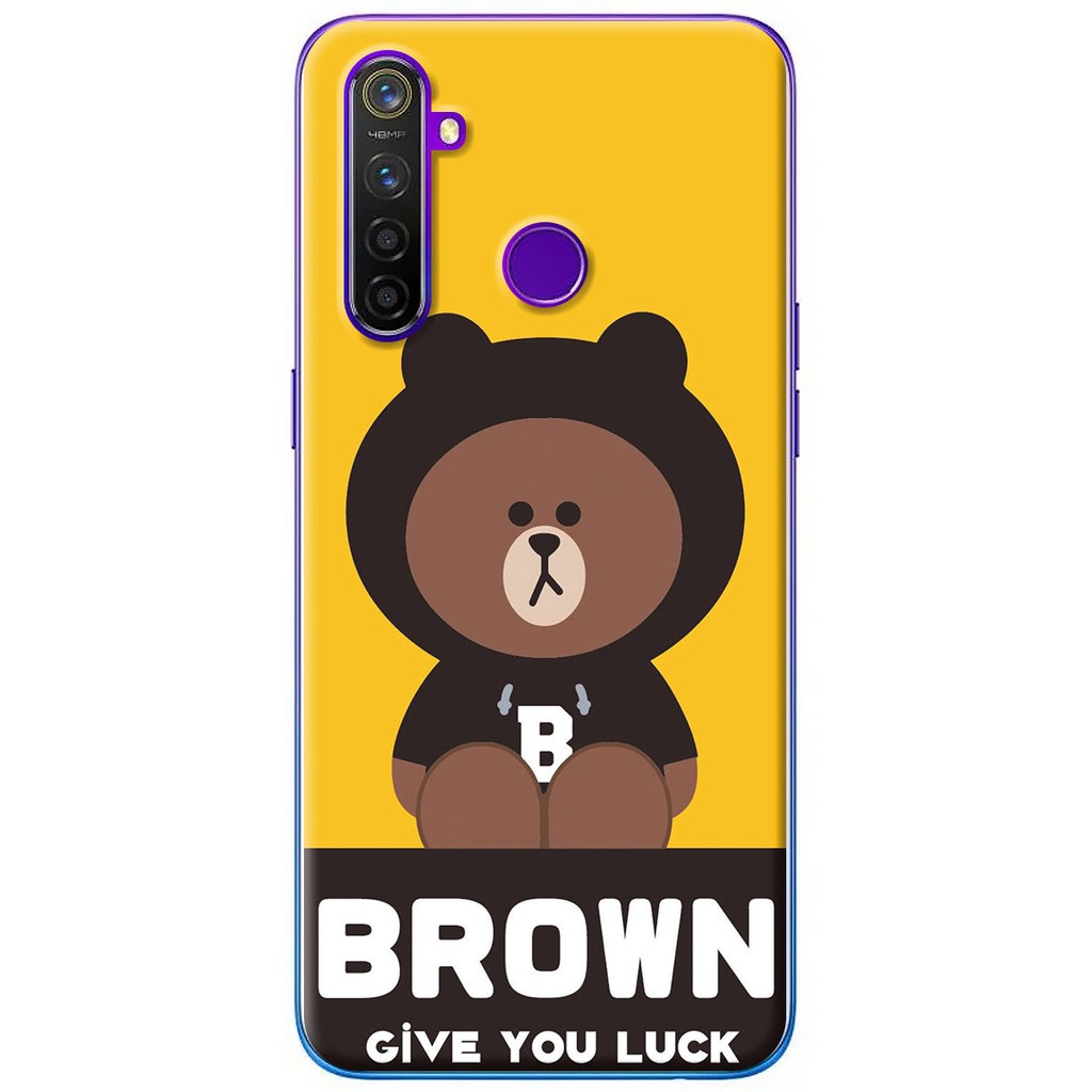 Ốp lưng Realme 5/5s/5i, Realme 5 Pro in hình Gấu Brown nền vàng