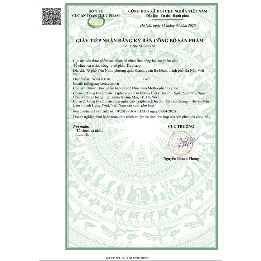 Siro Ho Methorphan bee Traphaco giúp giảm ho. tan đàm...