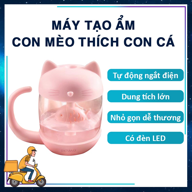 Máy tạo ẩm mini / máy phun sương mini con mèo thích con cá kết nối cổng USB cực dễ thương Kết nối cổng USB có đèn LED