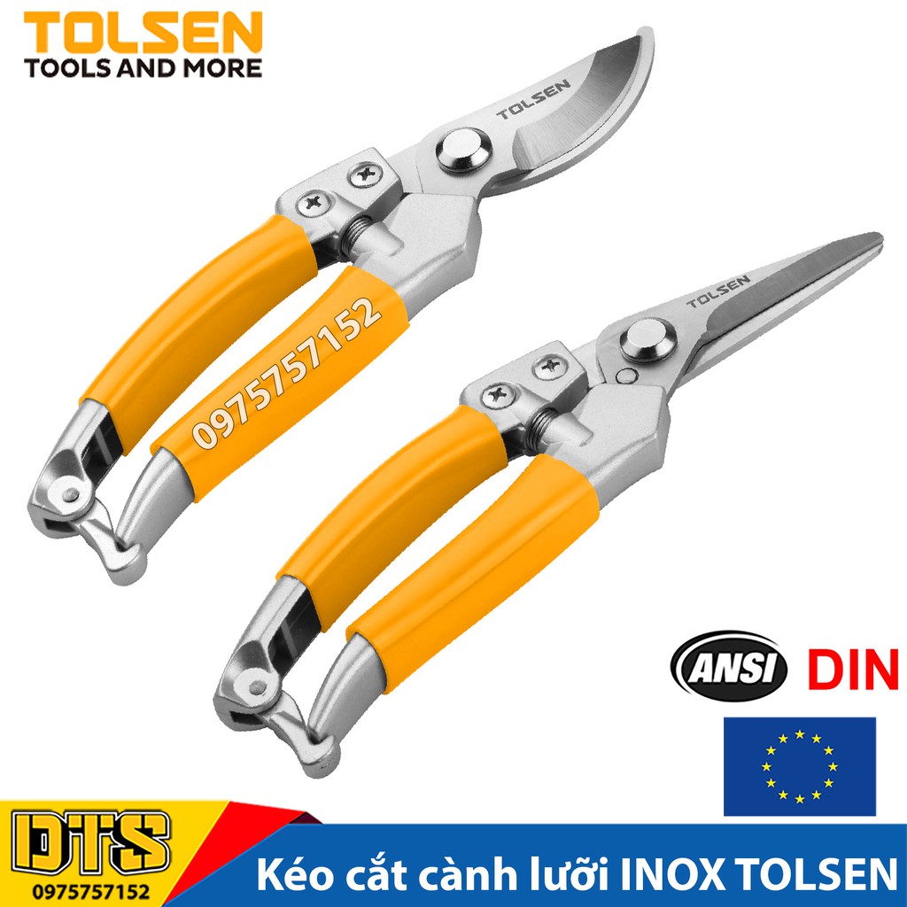 Bộ 2 kéo cắt cành, tỉa dăm công nghiệp lưỡi INOX không gỉ TOLSEN 200mm, đồ dùng làm vườn chuyên nghiệp - Tiêu chuẩn Châu