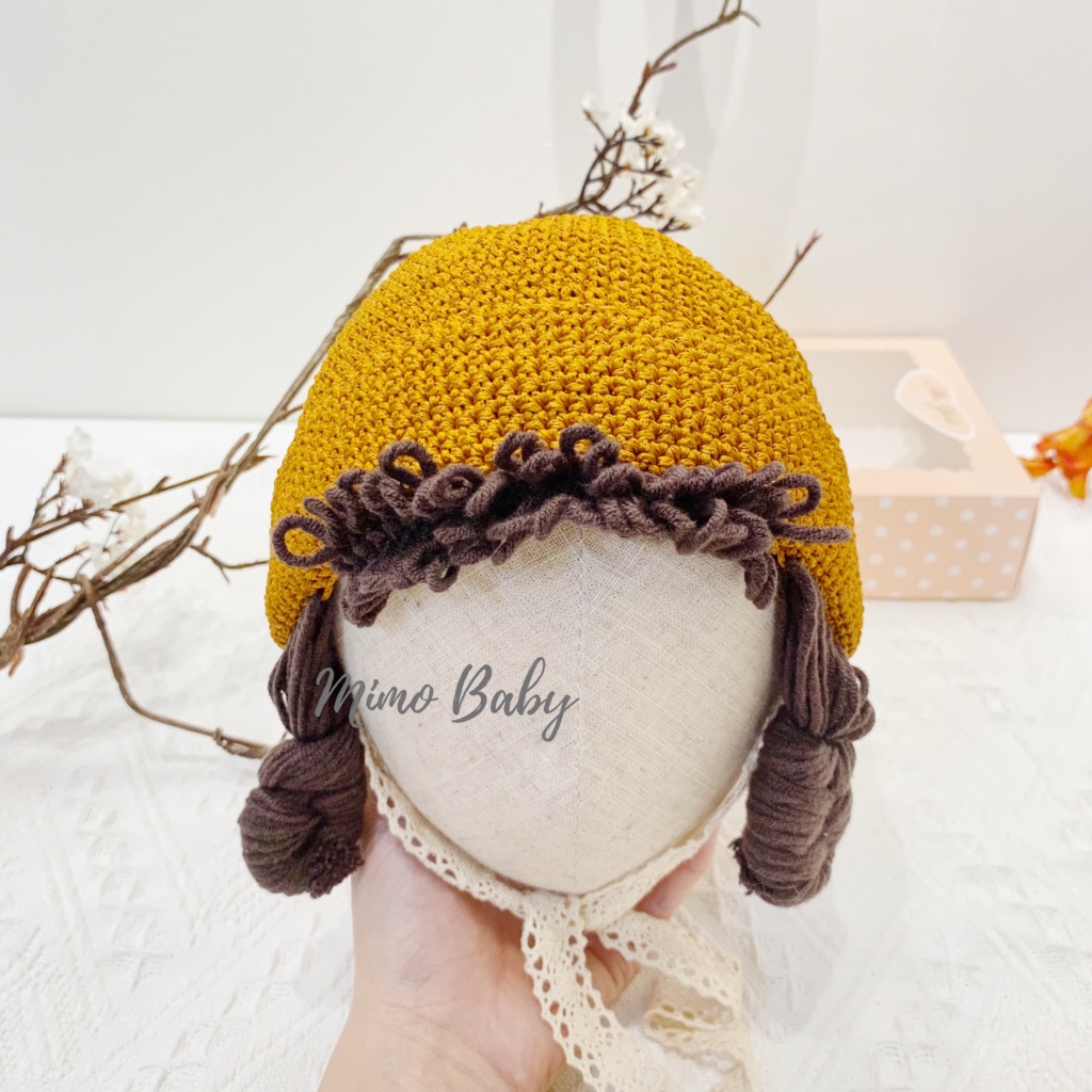 Mũ cói gắn tóc giả dễ thương cho bé gái (3-12m) Mimo Baby