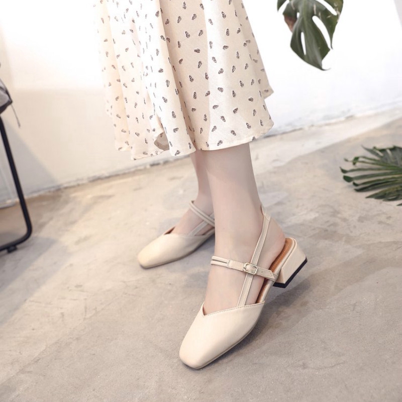 Giày sandal IELGY bít mũi mũi vuông che nửa chân màu trơn phong cách Hàn Quốc cho nữ