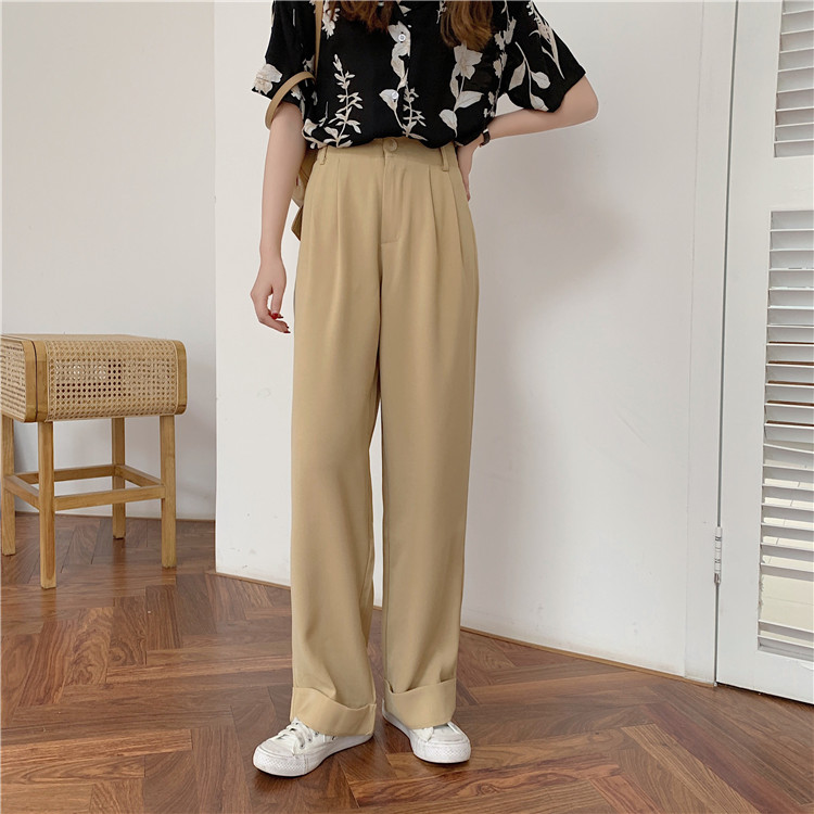 Quần Ống Rộng Lưng Cao Màu Trơn Kiểu Hàn Quốc 41659 | BigBuy360 - bigbuy360.vn