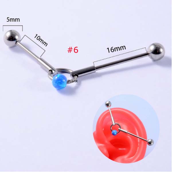 Khuyên tai kiểu dàn giáo bằng thép không gỉ với đá opal cá tính độc đáo dày 16 gauge