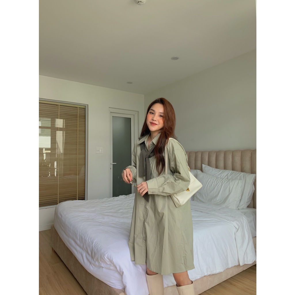 Váy sơmi thô dài cổ bẻ oversize chuẩn dáng A-2237