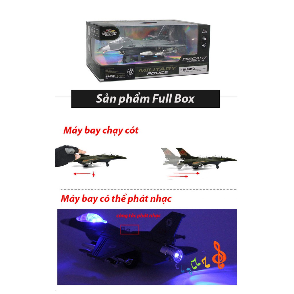 Mô Hình Máy Bay Chiến Đấu F16 Vỏ bằng Hợp Kim, Có Bánh Đà, Có đèn và phát Nhạc