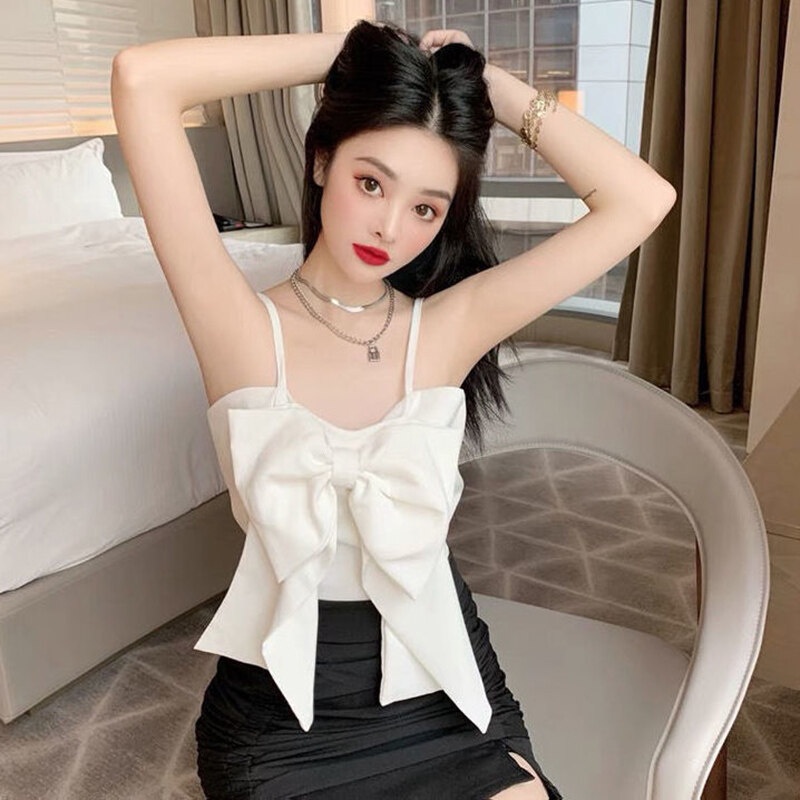 Áo hai dây IELGY ngắn ôm dáng thắt nơ xinh xắn thời trang mùa hè dành cho nữ