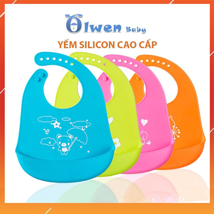 Yếm ăn dặm máng cho bé Silicon 3D choàng cổ không bám bẩn chống nước mềm mại an toàn vệ sinh tiện lợi YemADsilicon01