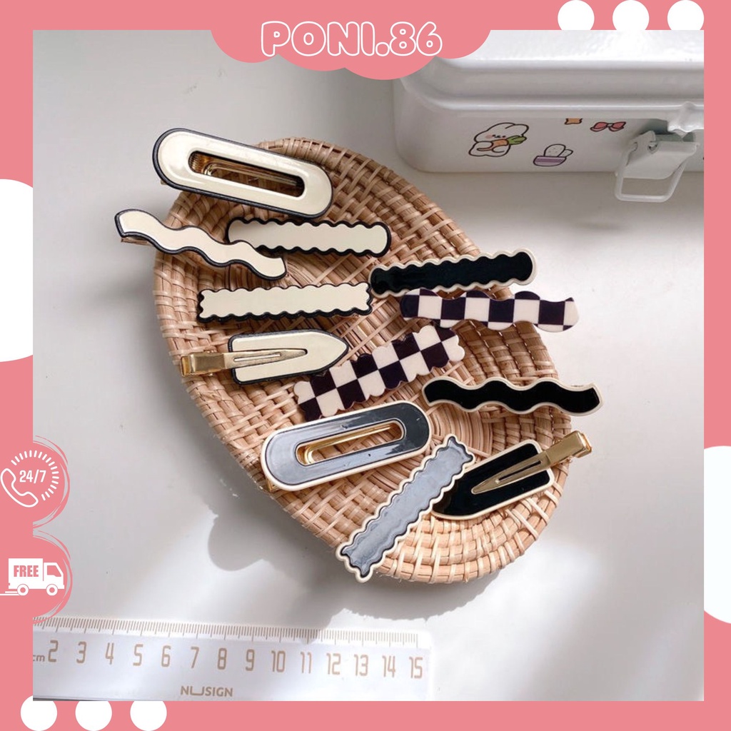 Kẹp tóc mỏ vịt họa tiết kẻ sọc phong cách Hàn Quốc, Vintage, dành cho nữ