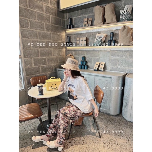 Set quần suông gân áo thun cotton gấu mang kiếng