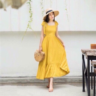 Đầm maxi cột nơ vai xinh xắn