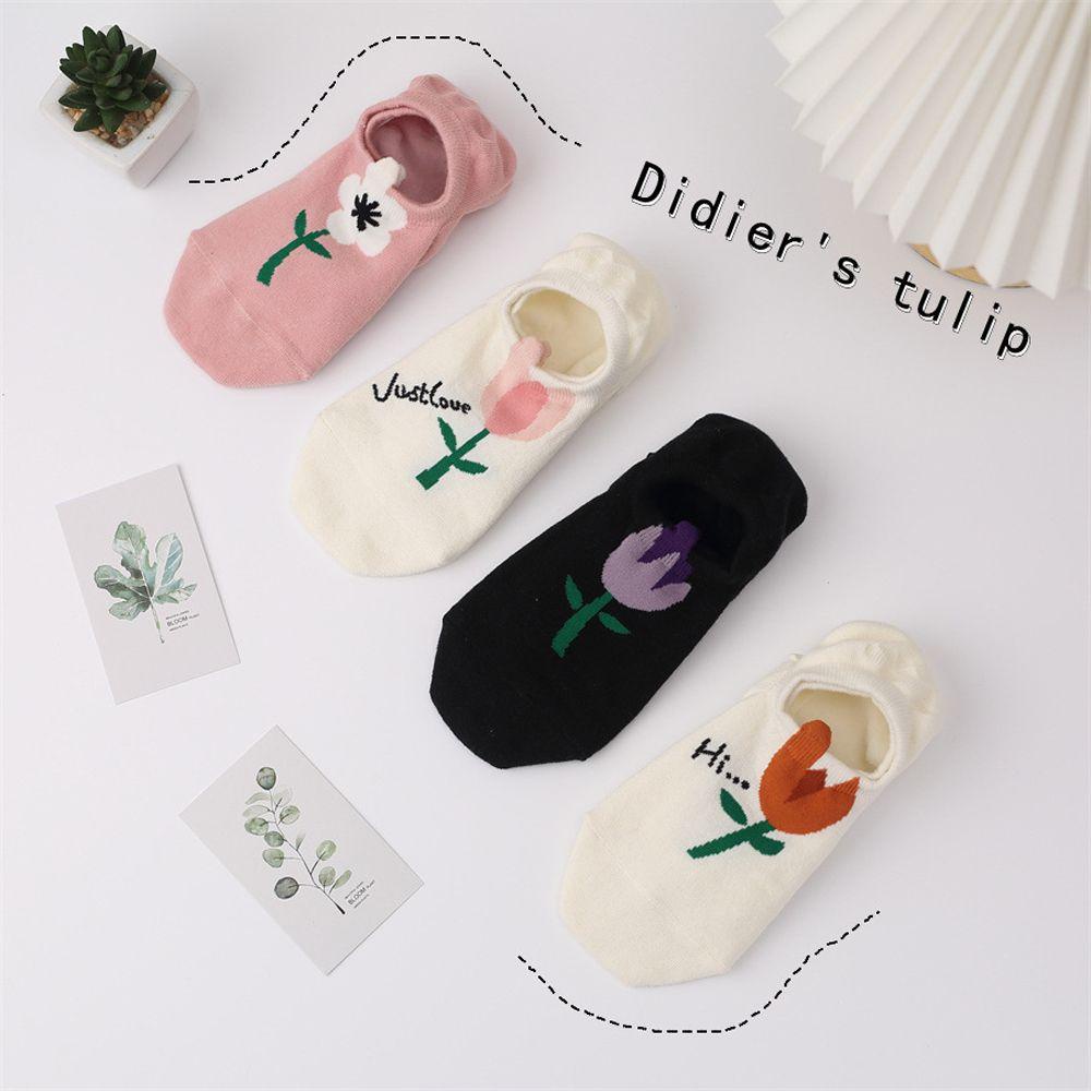 BACK2LIFE Đôi Tất Cotton Trang Trí Hoa Tulip Thời Trang Cho Nữ