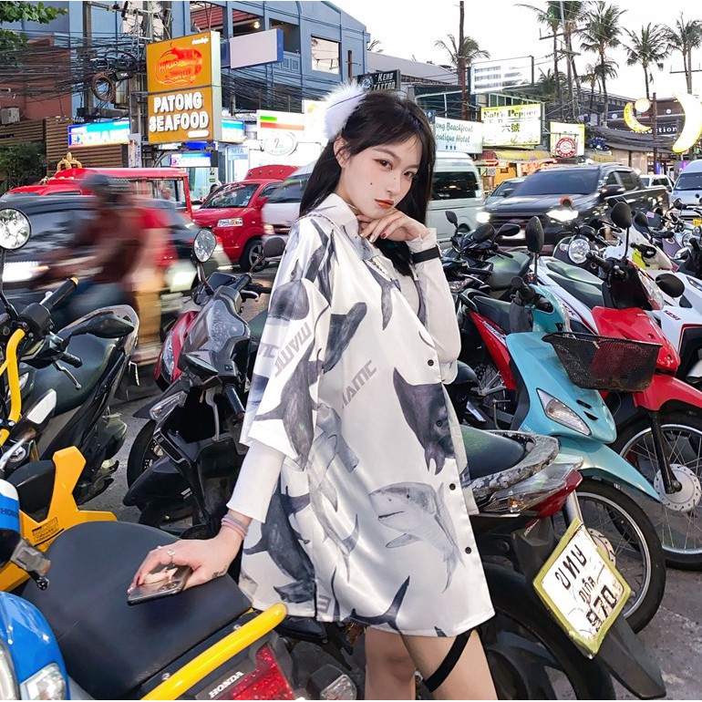 [Mã WASKT410K giảm 10K đơn 50K] [SIÊU NGẦU] Áo sơ mi CÁ MẬP phom to tay lỡ unisex cực ngầu sẵn kho (Sỉ từ 5sp bất kì) | BigBuy360 - bigbuy360.vn