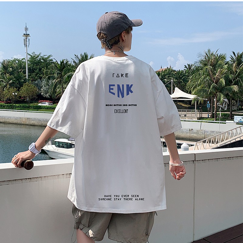 Áo thun nam nữ unisex tay lỡ phông form rộng teen cổ tròn oversize cotton ENK giá rẻ basic đen trắng tee pull freesize