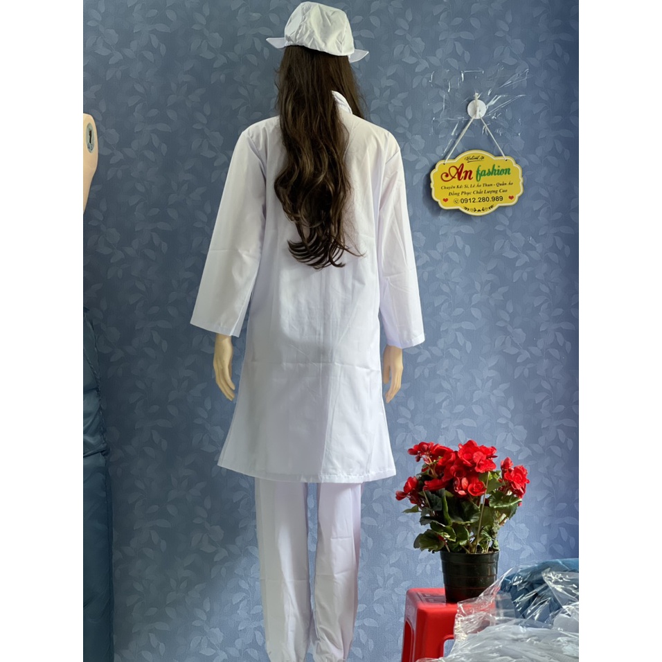 Áo Blouse Kate Nhật Trắng Điều Dưỡng, Áo Bác Sĩ, Dược Sĩ tay dài, dài gối _ Hình chụp thật