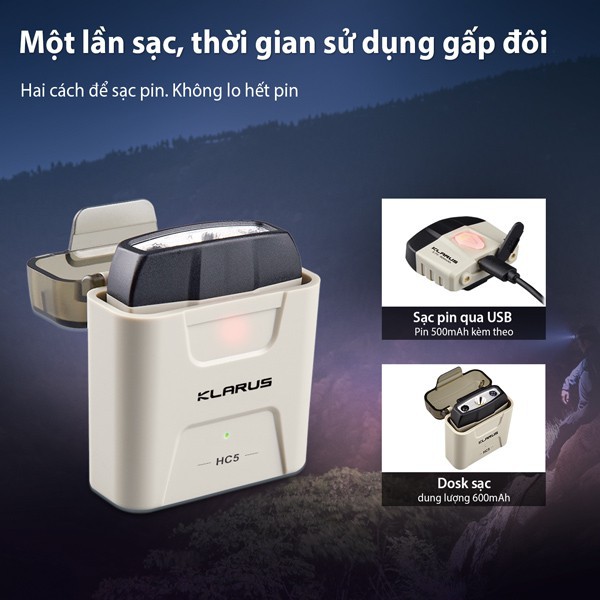 Đèn led klarus cắm trại dã ngoại EDC đèn pin KLARUS HC5 gắn mũ campoutvn A177