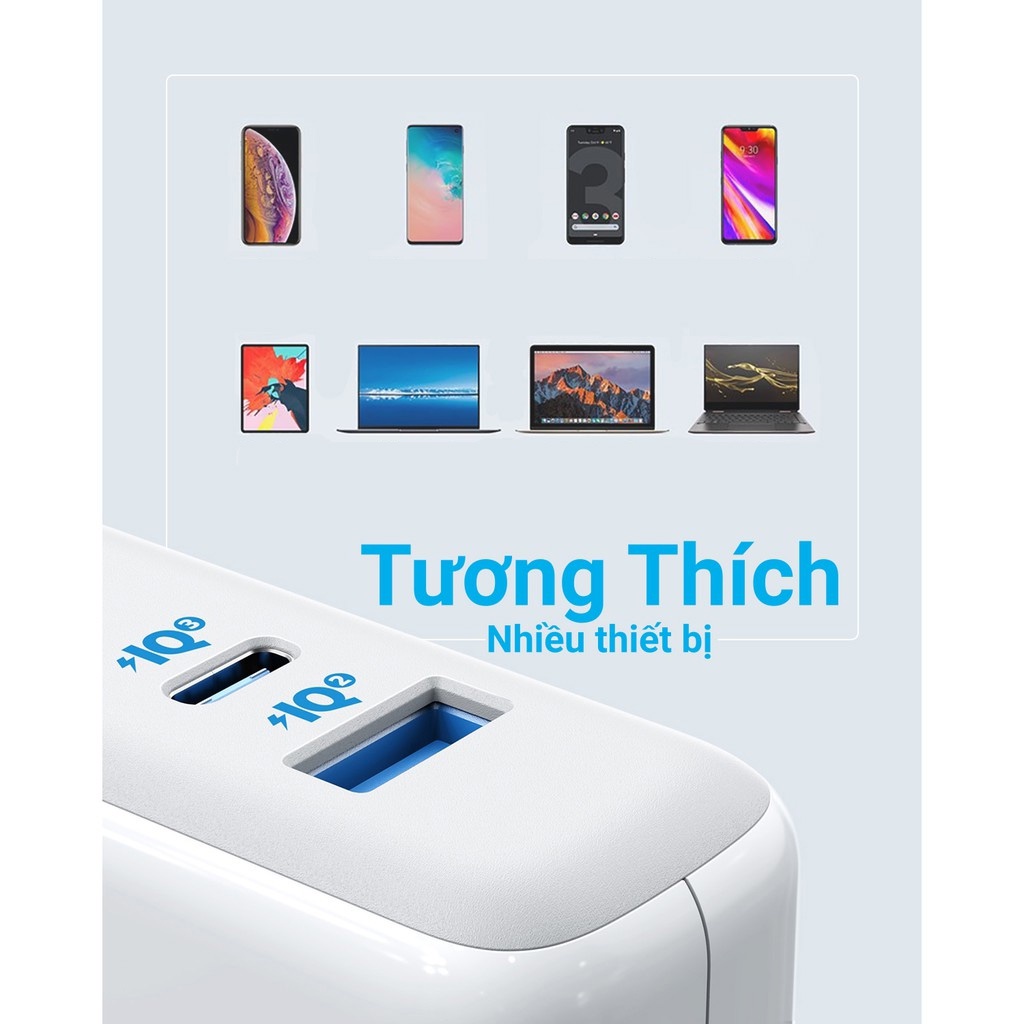 Củ Sạc Anker Atom III 60W , 1 cổng USB C 45W, 1 Cổng USB A 15W - A2322