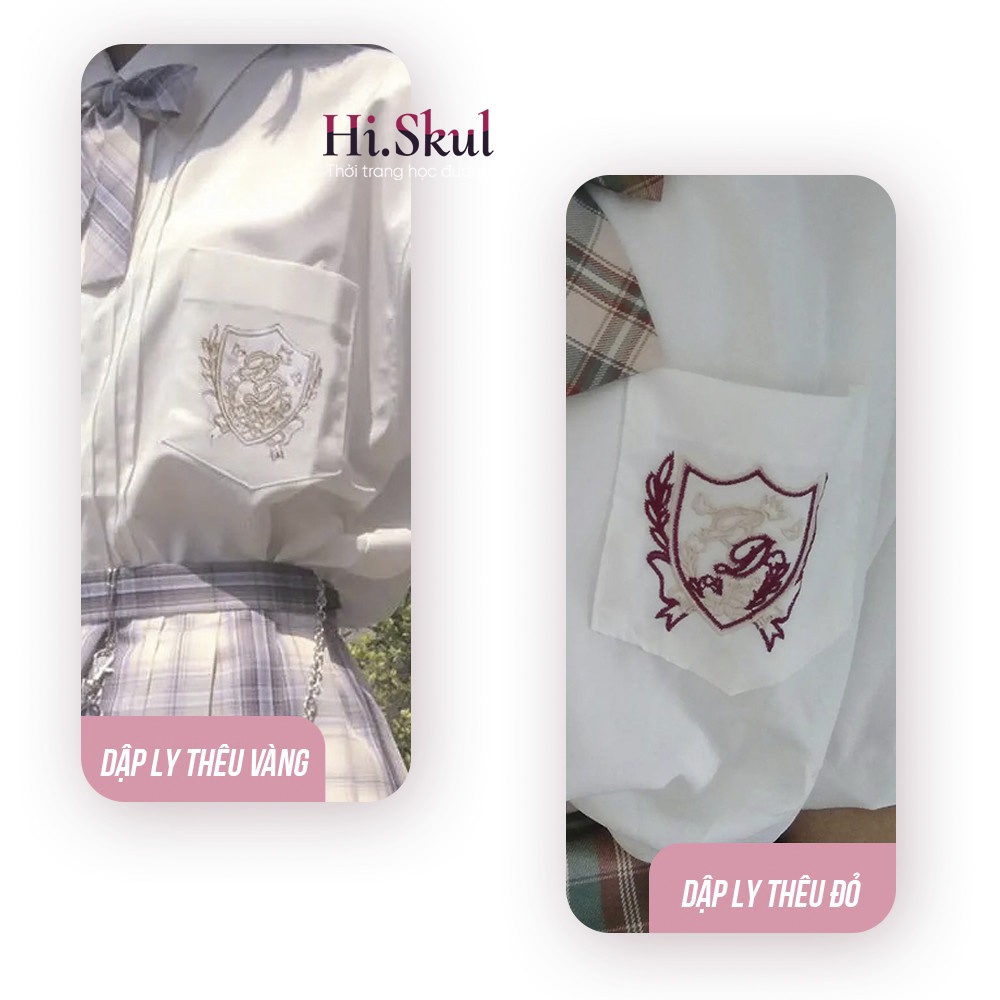 Áo sơ mi trắng cộc tay thêu biểu tượng dễ thương phong cách JK học sinh Nhật Bản đáng yêu A00028