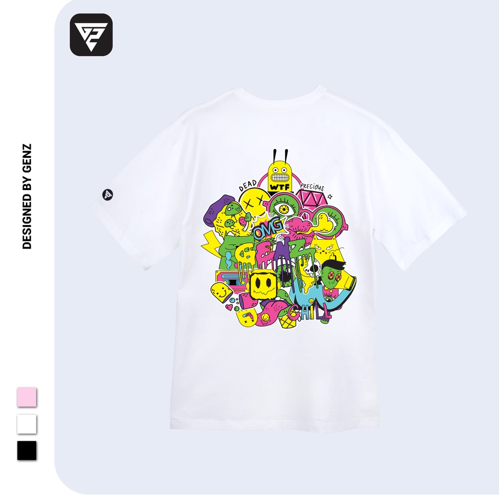 Áo thun tay lỡ GENZ phông Unisex nam nữ Cotton oversize form rộng Sticker Factory