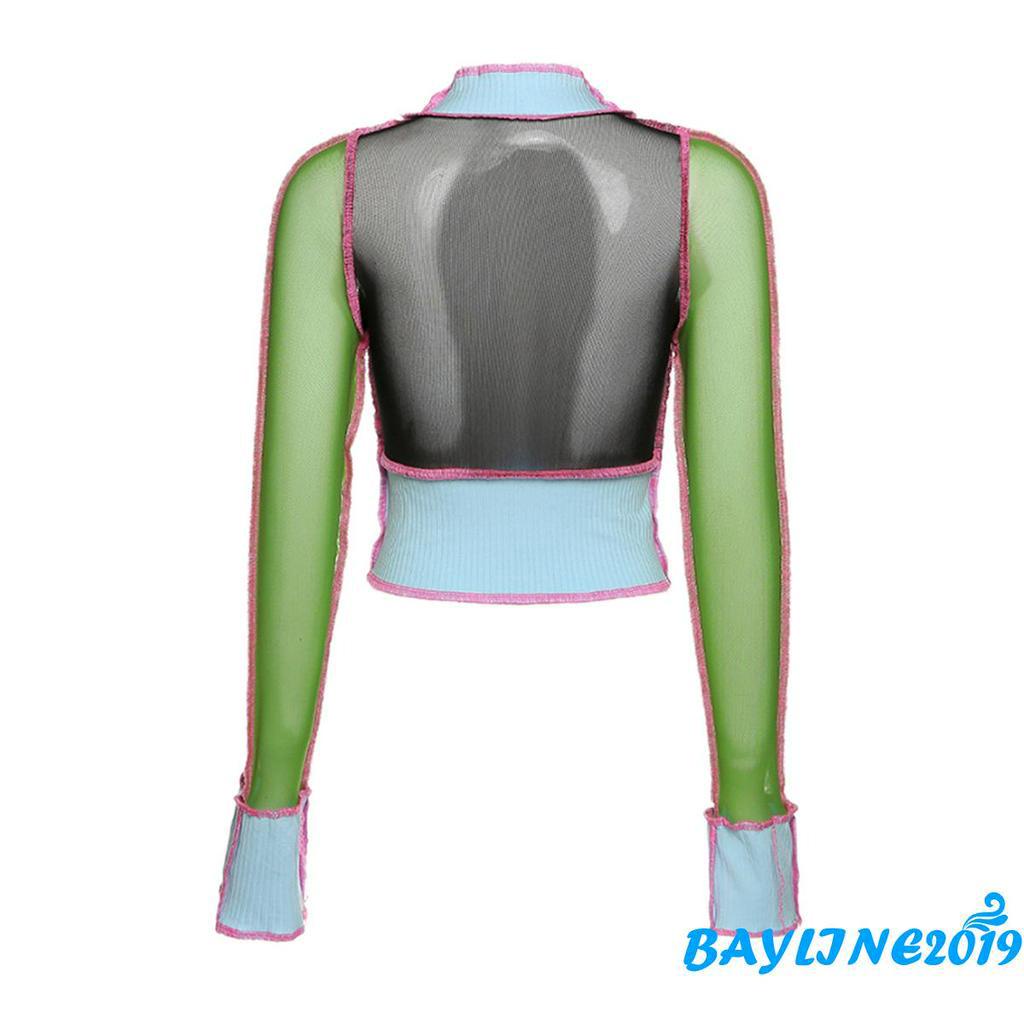 Áo Crop Top Xuyên Thấu Tay Dài Cho Nữ