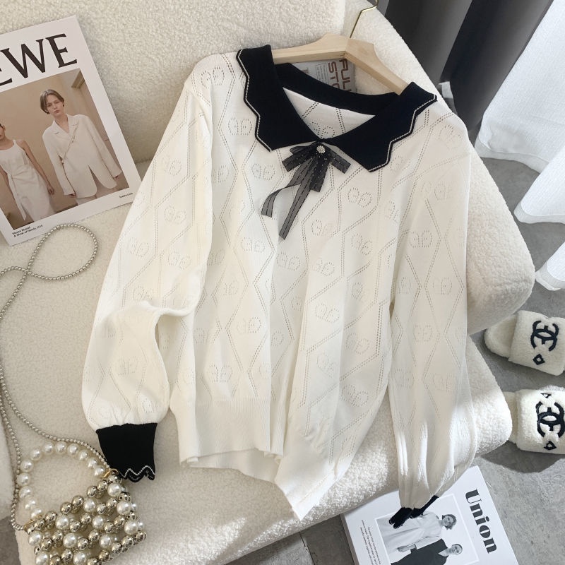 Áo Sweater Dệt Kim Cổ Búp Bê Đính Nơ Thời Trang Mùa Thu Cho Nữ